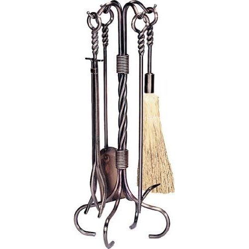  Uniflame, F-1695, 5pc Antique Copper Wrought Iron Fireset With Ring/Swirl Handles