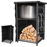 53in Storage Cabinet Station for Solo Stove Yukon/Bonfire/Ranger and more Smokeless Fire Pit Accessories with Waterproof Cover,Adjustable Firewood Storage Racks for Patio Logs and Fire Pit Accessories