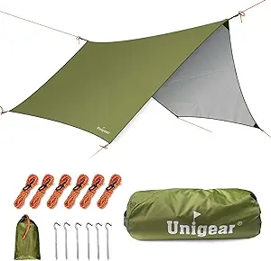 Unigear Hexagon Hammock Rain Fly,15x14FT/12x10FT Multifunctional Waterproof Camping Tarp,Lightweight and Compact Tent Tarp for Backpacking, Hiking, Traveling (Green, 12 x 10 ft)