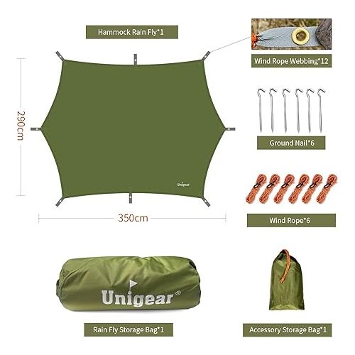  Unigear Hexagon Hammock Rain Fly,15x14FT/12x10FT Multifunctional Waterproof Camping Tarp,Lightweight and Compact Tent Tarp for Backpacking, Hiking, Traveling (Green, 12 x 10 ft)