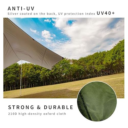  Unigear Hexagon Hammock Rain Fly,15x14FT/12x10FT Multifunctional Waterproof Camping Tarp,Lightweight and Compact Tent Tarp for Backpacking, Hiking, Traveling (Green, 12 x 10 ft)