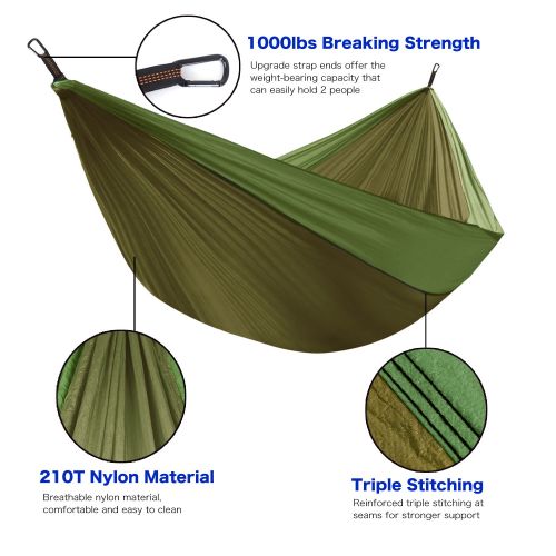  Unigear Hammock, Single & Double Camping Hammock, Portable Lightweight Parachute Nylon Hammock with Tree Straps for Backpacking, Camping, Travel, Beach, Garden