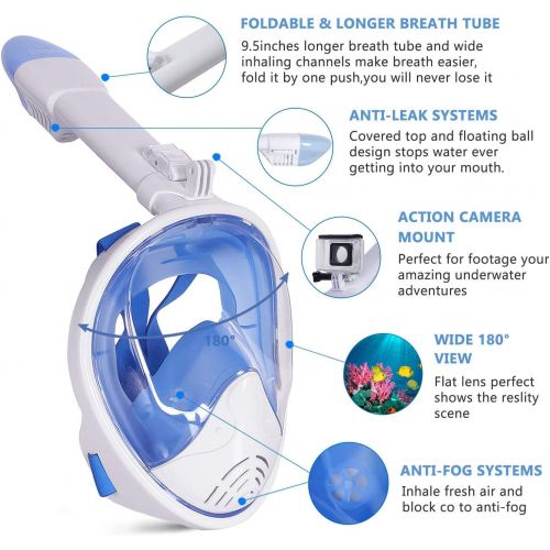  [아마존 핫딜]  [아마존핫딜]Unigear 180° Full Face Snorkel Mask -Panoramic View with Detachable for Camera Mount and Earplug,Anti-Fog Anti-Leak Snorkeling Design for Adults and Youth