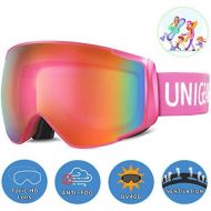 [아마존핫딜][아마존 핫딜] Unigear Skido X2 Ski Goggles, Toric Dual Lens Snowboard Snow Goggles for Kids, Men and Women - OTG & 100% UV Protection (Revo Pink Lens (VLT 45%), Kids)