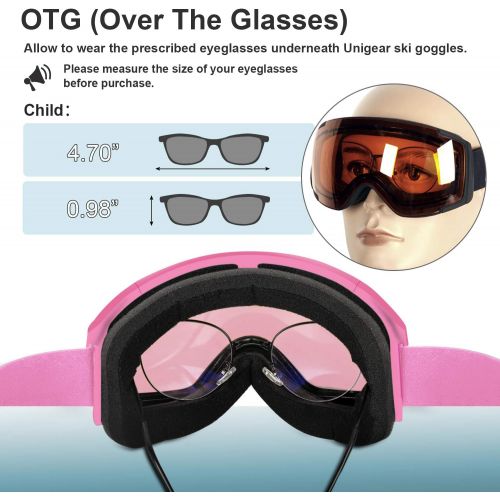  [아마존핫딜][아마존 핫딜] Unigear Skido X2 Ski Goggles, Toric Dual Lens Snowboard Snow Goggles for Kids, Men and Women - OTG & 100% UV Protection (Revo Pink Lens (VLT 45%), Kids)