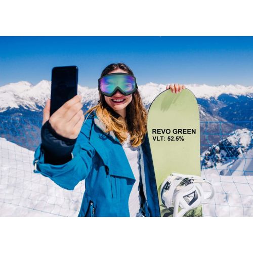  [아마존핫딜][아마존 핫딜] Unigear Skido X1 Ski Goggles, Snowboard Snow Goggles for Men, Women & Youth - Anti-Fog & 100% UV Protection (Revo Green Lens (VLT 52.5%))