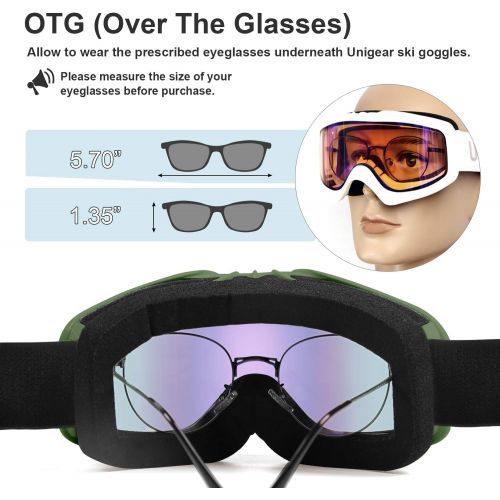  [아마존핫딜][아마존 핫딜] Unigear Skido X1 Ski Goggles, Snowboard Snow Goggles for Men, Women & Youth - Anti-Fog & 100% UV Protection (Revo Green Lens (VLT 52.5%))