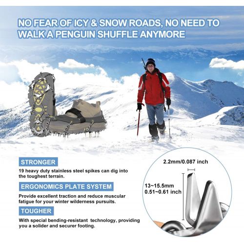  [아마존 핫딜] Unigear Ice Cleats, Snow Traction Cleats Crampons for Shoes and Boots with 19 Stainless Steel Spikes for Walking, Hiking, Fishing and Climbing