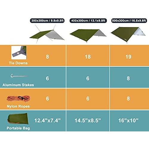  Unigear Hammock Rain Fly Waterproof Tent Tarp, UV Protection and PU 3000mm Waterproof, Lightweight for Camping, Backpacking and Outdoor Adventure