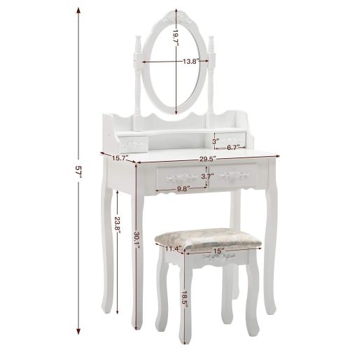  Unihome Makeup Vanity Table Set and Cushioned Stool with Oval Mirror, 4 Drawers Dressing Table White