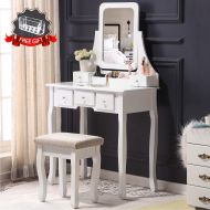 Unihome Makeup Vanity Set with Mirror, Cushioned Stool, 5 Drawers and Gift Makeup Organizer Dressing Table White (5 Drawers)