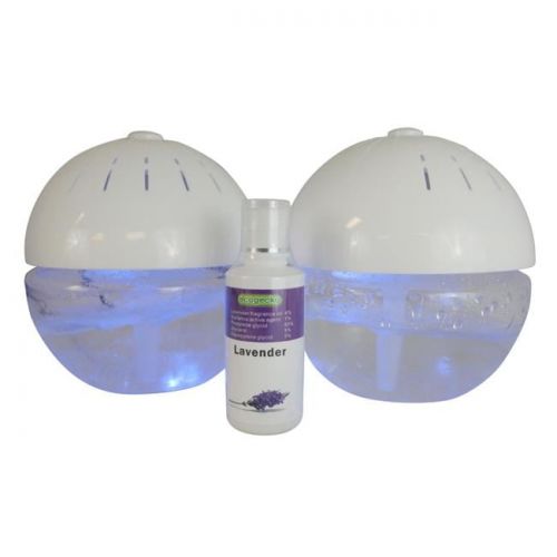  Ecogecko 2 EcoGecko Earth Globe Units, Glowing Water Air Washer Revitalizer Aroma Oil Diffuser and Humidifier, Aromatherapy + 100ML Lavender OIl