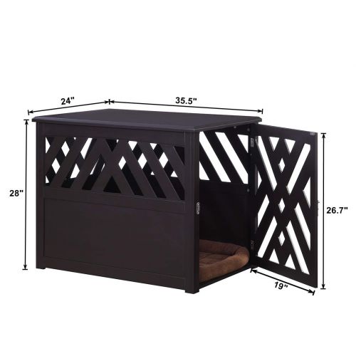  Unipaws unipaws Wooden Pet Crate End Table with Pet Bed, Dog Crate Kennels, Home Deco Furniture Indoor Use, Modern Design Dog House