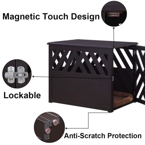  Unipaws unipaws Wooden Pet Crate End Table with Pet Bed, Dog Crate Kennels, Home Deco Furniture Indoor Use, Modern Design Dog House