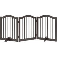 unipaws Freestanding Pet Gate with 2Pcs Support Feet, Foldable Dog Gate for Stairs, Pet Gate Panels, Decorative Indoor Pet Barrier with Arched Top for Small Dogs, Espresso