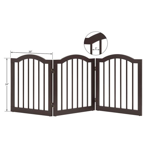  unipaws Freestanding Pet Gate with 2Pcs Support Feet, Foldable Dog Gate for Stairs, Pet Gate Panels, Decorative Indoor Pet Barrier with Arched Top for Small Dogs, Espresso