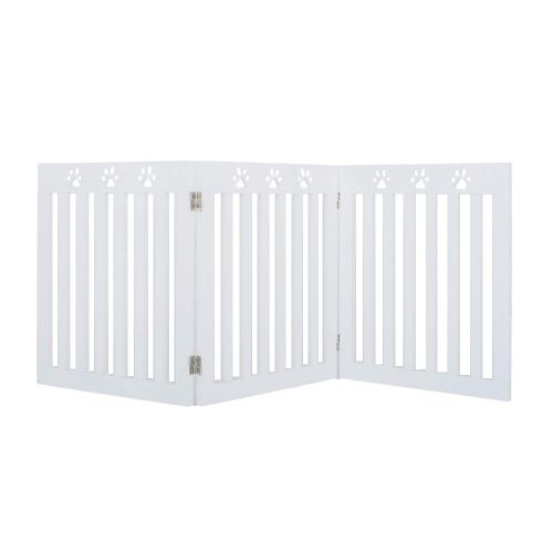  Unipaws unipaws Dog Gate with Paw Deco Design, Assembly Free Pet Gate, Sturdy Wooden Structure Baby Gate, Foldable Design for Indoor Use, White