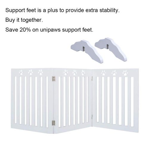  Unipaws unipaws Dog Gate with Paw Deco Design, Assembly Free Pet Gate, Sturdy Wooden Structure Baby Gate, Foldable Design for Indoor Use, White