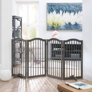 Unipaws unipaws Wooden Dog Gate with 2pcs Support Feet, Freestanding Pet Gate for Doorway Stairs, Decorative Indoor Dog Barrier with Arched Top, Gray
