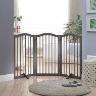 Unipaws unipaws Wooden Dog Gate with 2pcs Support Feet, Freestanding Pet Gate for Doorway Stairs, Decorative Indoor Dog Barrier with Arched Top, Gray