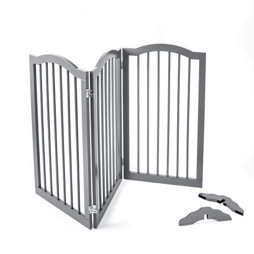  Unipaws unipaws Wooden Dog Gate with 2pcs Support Feet, Freestanding Pet Gate for Doorway Stairs, Decorative Indoor Dog Barrier with Arched Top, Gray