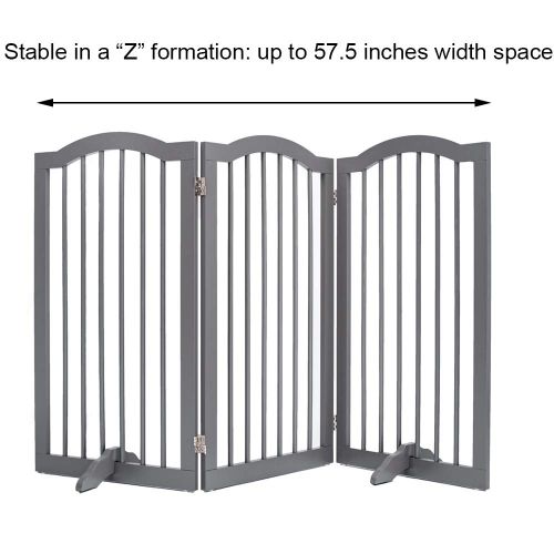  Unipaws unipaws Wooden Dog Gate with 2pcs Support Feet, Freestanding Pet Gate for Doorway Stairs, Decorative Indoor Dog Barrier with Arched Top, Gray