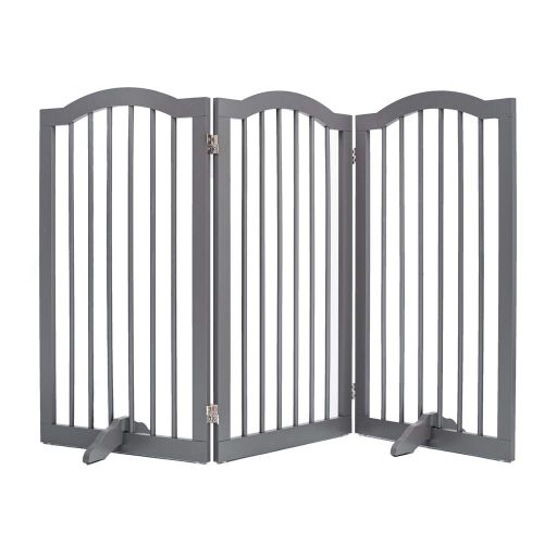  Unipaws unipaws Wooden Dog Gate with 2pcs Support Feet, Freestanding Pet Gate for Doorway Stairs, Decorative Indoor Dog Barrier with Arched Top, Gray