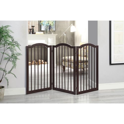  Unipaws unipaws Freestanding Pet Gate with 2Pcs Support Feet, Foldable Dog Gate for Stairs, Pet Gate Panels, Decorative Indoor Pet Barrier with Arched Top for Small Dogs, Espresso