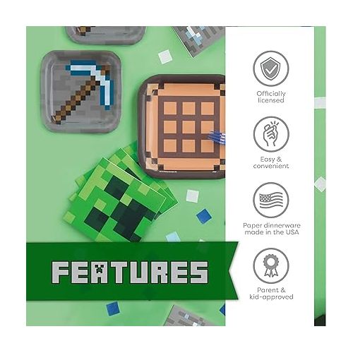  Minecraft Party Supplies, Minecraft Birthday Party Supplies for Boys or Girls - Serves 16 Guests - With Table Cover, Plates and More