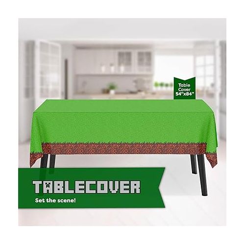  Minecraft Party Supplies, Minecraft Birthday Party Supplies for Boys or Girls - Serves 16 Guests - With Table Cover, Plates and More