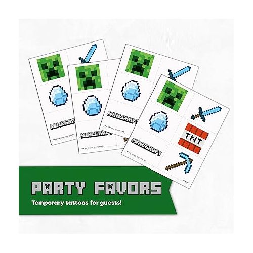  Minecraft Party Supplies, Minecraft Birthday Party Supplies for Boys or Girls - Serves 16 Guests - With Table Cover, Plates and More