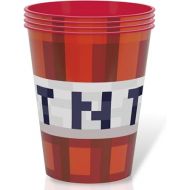 Unique Industries Minecraft Red Plastic Stadium Cups - 10oz (4 Count) | Durable & Reusable Drinkware For Kids' Birthday & Gaming Events