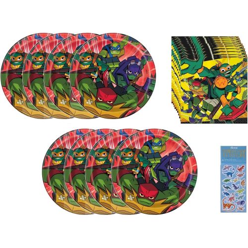  Unique Teenage Mutant Ninja Turtles TMNT Birthday Party Supplies Bundle includes Dessert Cake Plates and Cake Beverage Napkins - Serves 16