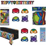 Unique Teenage Mutant Ninja Turtles TMNT Birthday Party Supplies Decoration Bundle Pack Includes Banner, Table Cover, Masks - 10 Pieces