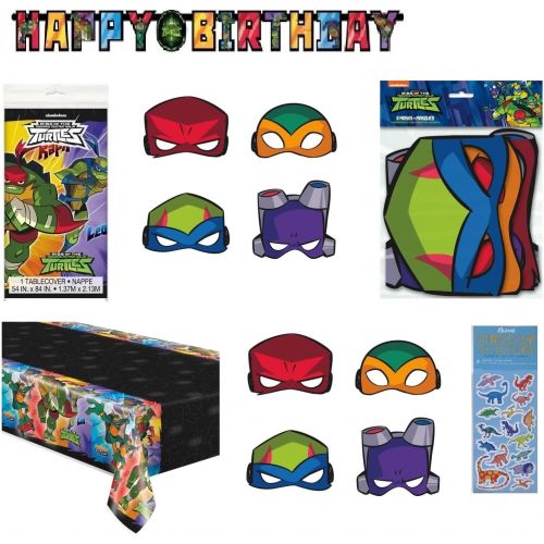  Unique Teenage Mutant Ninja Turtles TMNT Birthday Party Supplies Decoration Bundle Pack Includes Banner, Table Cover, Masks - 10 Pieces