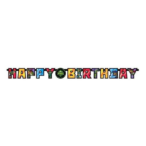 Unique TMNT Teenage Mutant Ninja Turtles Birthday Party Decoration Set includes 1 Happy Birthday Banner, 3 Hanging Swirl Decorations, 1 Table Cover