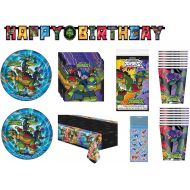 Unique TMNT Teenage Mutant Ninja Turtles Birthday Party Supplies Bundle includes Lunch Plates, Cups, Napkins, Table Cover, Birthday Banner - Serves 16