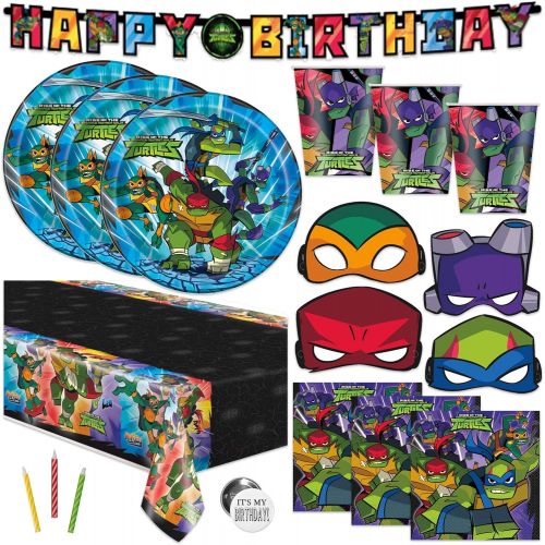  Unique Ninja Turtle Birthday Party Supplies, Teenage Mutant Ninja Turtle Party Supplies for TMNT Party, Serves 8 Guests, For Boys and Girls, With Table Cover, Banner Decoration, Plates an