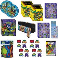 Unique TMNT Teenage Mutant Ninja Turtles Birthday Party Supplies Decoration Favors Bundle Includes Plates, Napkins, Table Cover, Loot Bags, Paper Masks, Stickers - Serves 16