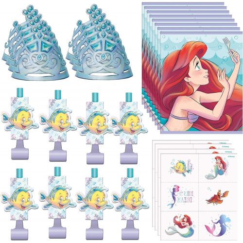  Unique The Little Mermaid Party Favor Bundle Tattoo Sheets, Party Hats, Blowouts, Loot Bags Kids Birthday, Underwater Themed Event, Halloween, Officially Licensed by Unique