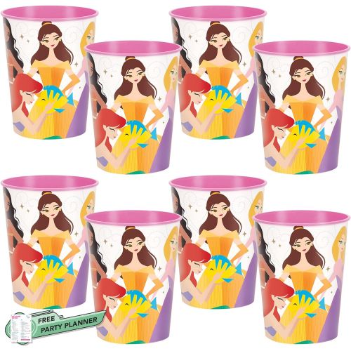  Unique 8 Count Princess Plastic Cups Holds 16 oz Halloween Parties, School, Disney Birthday, Girls Dressup, Kids Disposable Partyware