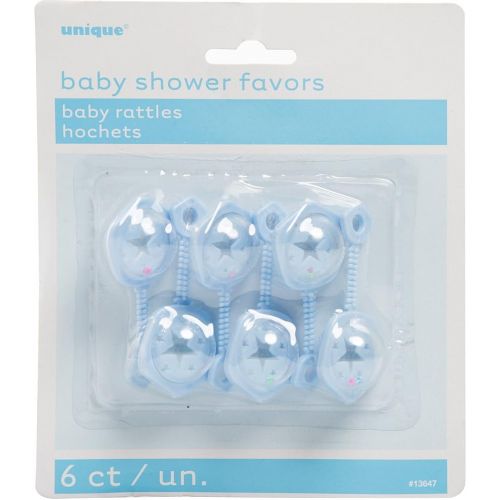 Unique Industries 2.5 Mini Plastic Blue Rattle Boy Baby Shower Favor Charms, 6ct