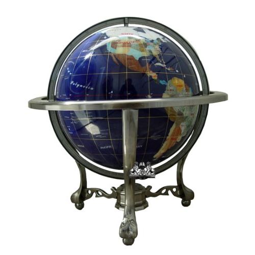  Unique Art Since 1996 21 Blue Lapis Gemstone Globe with Silver Stand