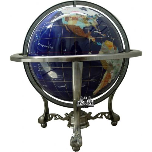  Unique Art Since 1996 21 Blue Lapis Gemstone Globe with Silver Stand