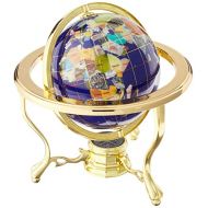 Unique Art Since 1996 Unique Art 10-Inch by 6-Inch Blue Lapis Ocean Table Top Gemstone World Globe with Gold Tripod