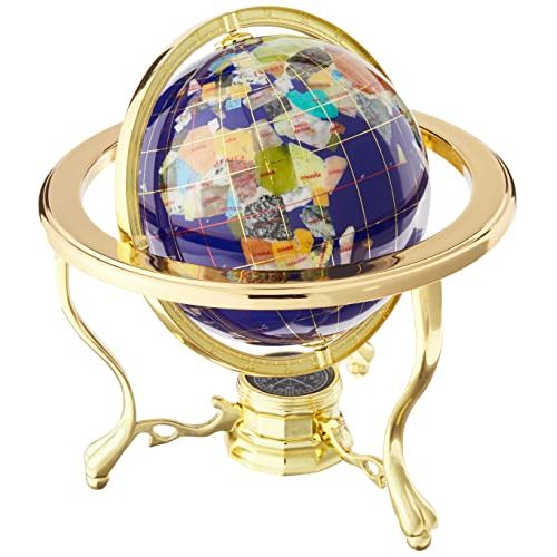  Unique Art Since 1996 Unique Art 10-Inch by 6-Inch Blue Lapis Ocean Table Top Gemstone World Globe with Gold Tripod