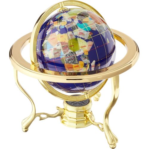  Unique Art Since 1996 Unique Art 10-Inch by 6-Inch Blue Lapis Ocean Table Top Gemstone World Globe with Gold Tripod