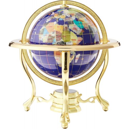  Unique Art Since 1996 Unique Art 10-Inch by 6-Inch Blue Lapis Ocean Table Top Gemstone World Globe with Gold Tripod