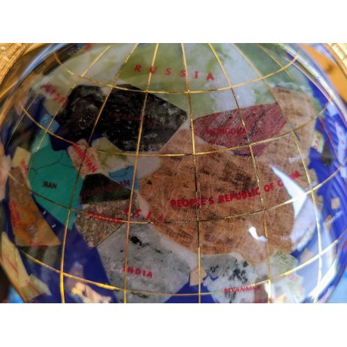  Unique Art Since 1996 Unique Art 10-Inch by 6-Inch Blue Lapis Ocean Table Top Gemstone World Globe with Gold Tripod