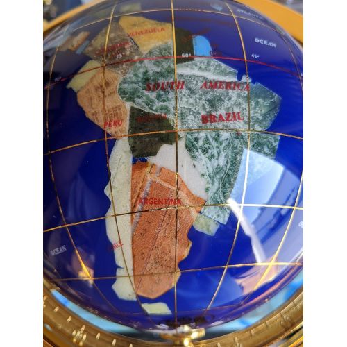  Unique Art Since 1996 Unique Art 10-Inch by 6-Inch Blue Lapis Ocean Table Top Gemstone World Globe with Gold Tripod